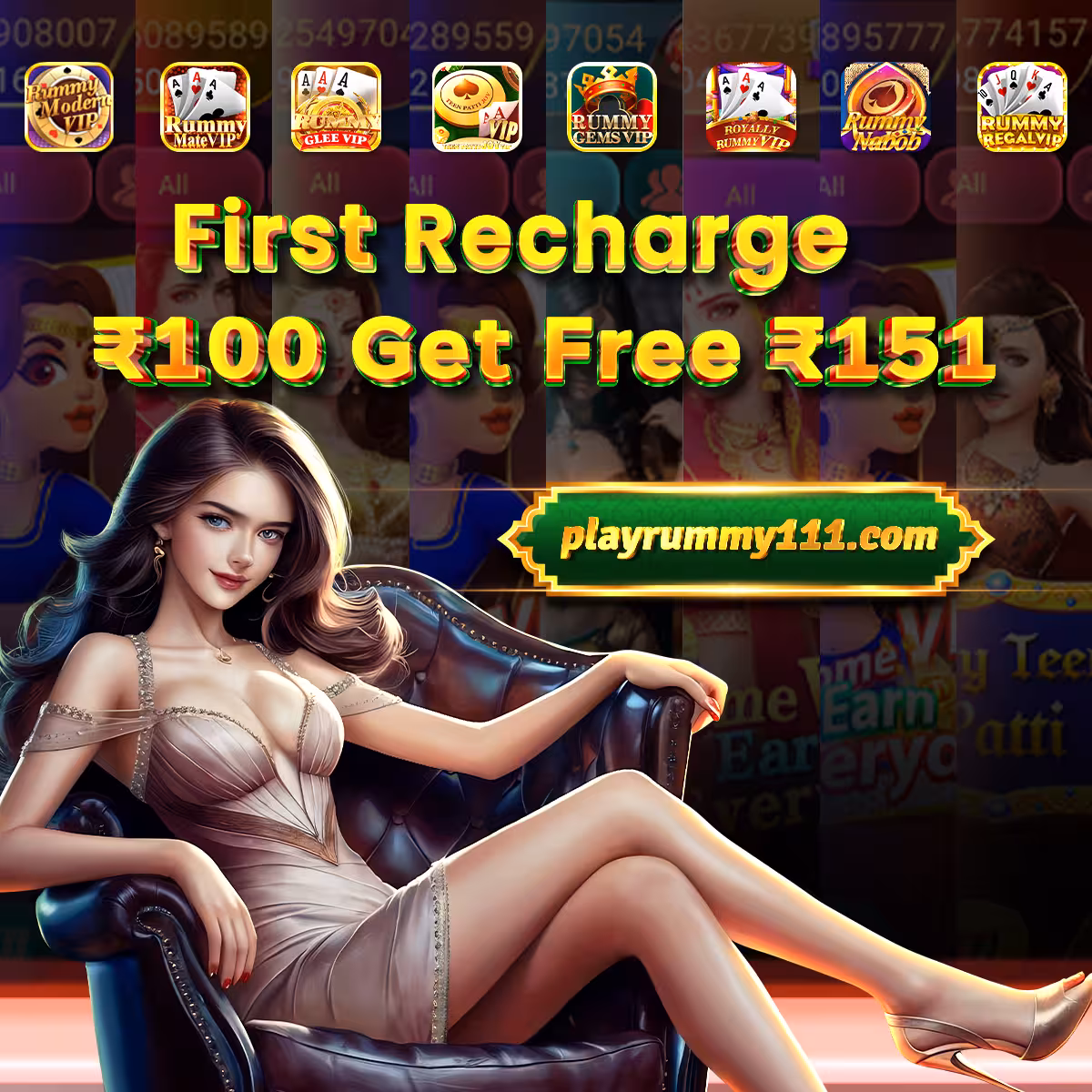 Playrummy111 Mobile Banner First Recharge Bonus 100%